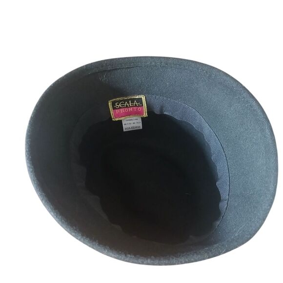 Flirty Women's Black Cloche Hat 100% Wool with Colorful Floral Fabric Accents - Picture 3 of 7